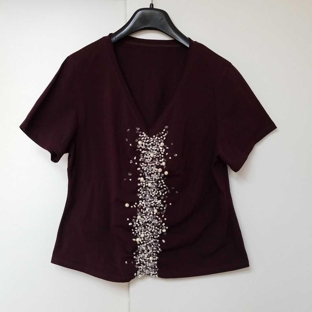 バジーレ28 大きいサイズ ストーン付き ストレッチTシャツ カットソー 17号