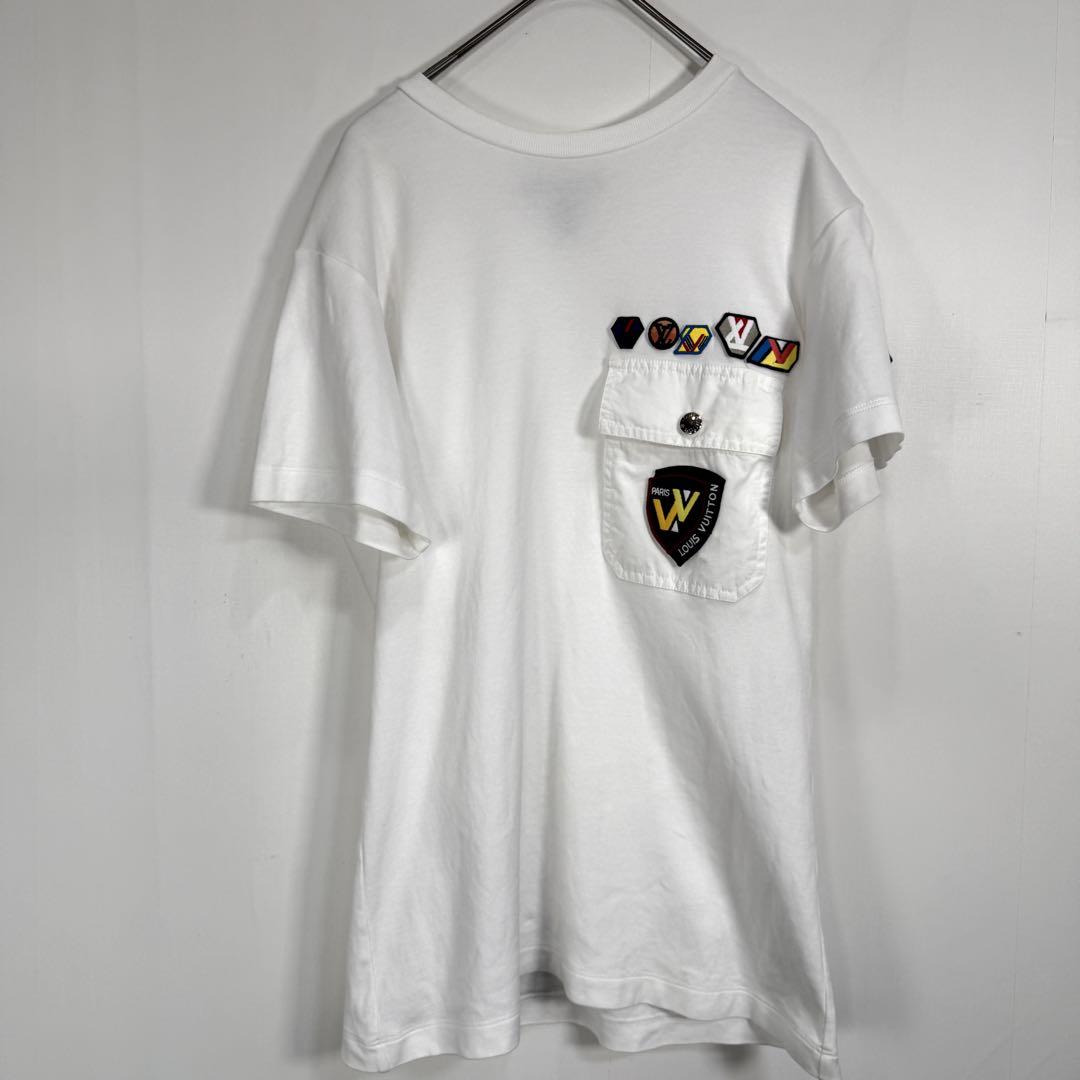 極美品/希少 LOUIS VUITTON 刺繍ワッペン 銀ボタン Tシャツ 白