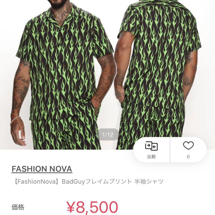 ◆FASHION NOVA◆ファイヤー フレーム スカル プリント 柄シャツ ◇FASHION NOVA◇フレーム ファイヤー 総柄 プリント シャツ☆S