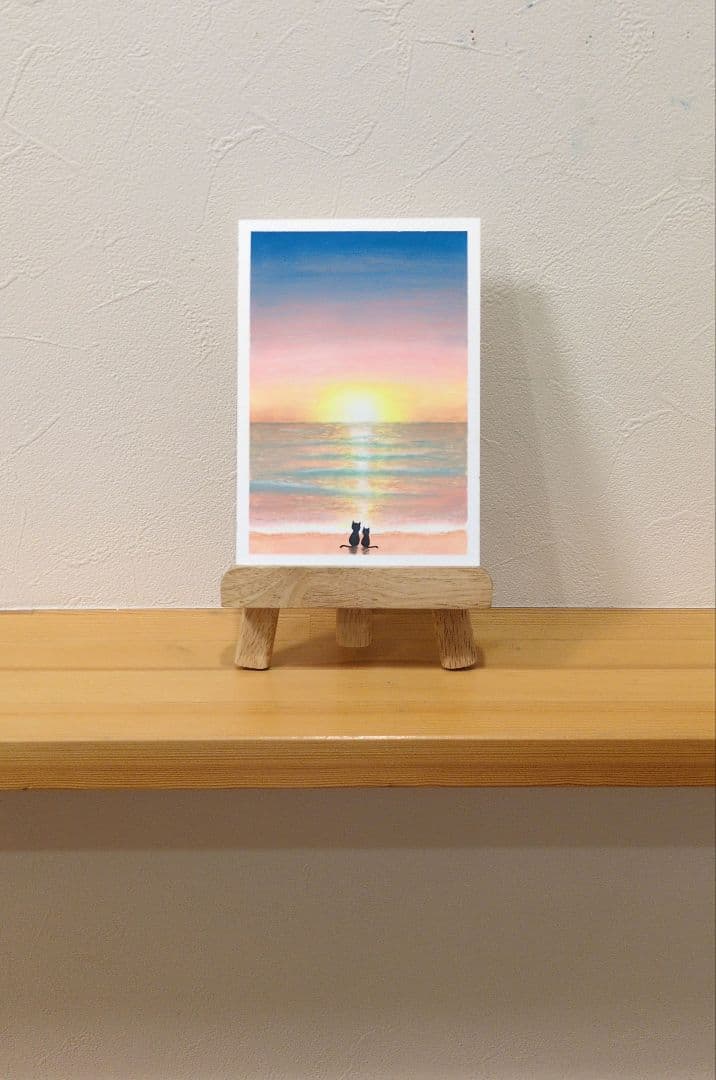 【原画：B6サイズ】　夕日が沈む頃　オイルパステル画