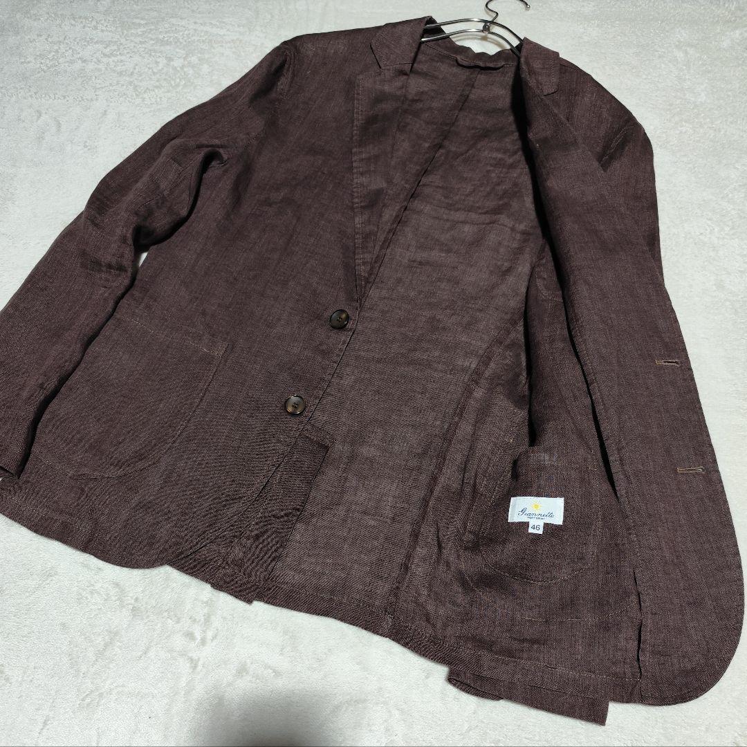 美品【 ジャンネット 】✦ 麻100% テーラード ジャケット 柿渋色 ブラウン