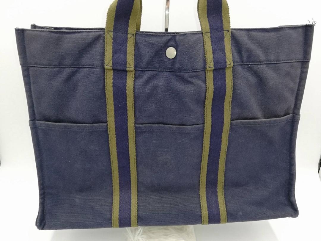 エルメス フールトゥ ネイビー キャンバス ハンドバッグ