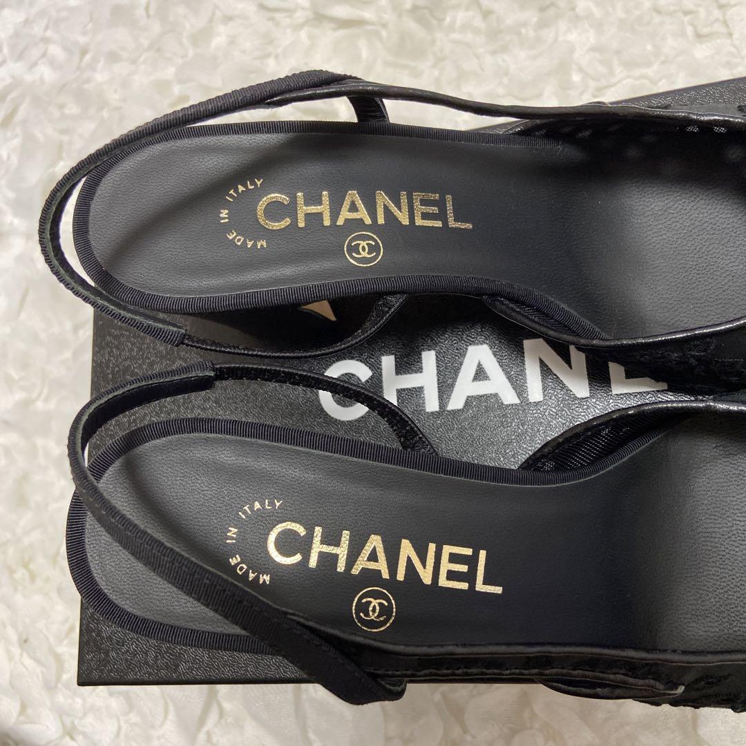 CHANEL シャネル スリングバックシューズ ココマーク ブラッ
