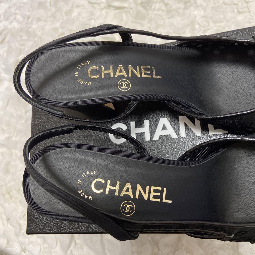 CHANEL シャネル スリングバックシューズ ココマーク ブラック 黒 37-