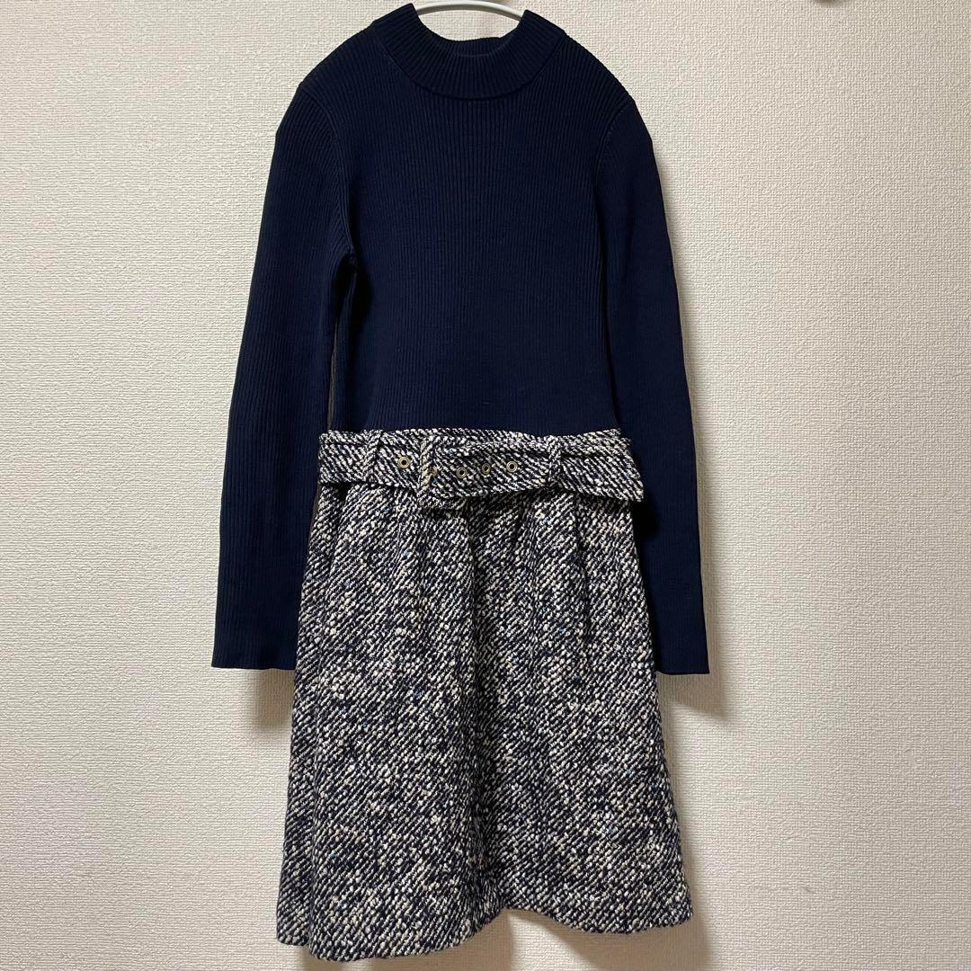 美品︎✿バーバリーブルーレーベル ドッキングワンピース ニット ツイード ベルト