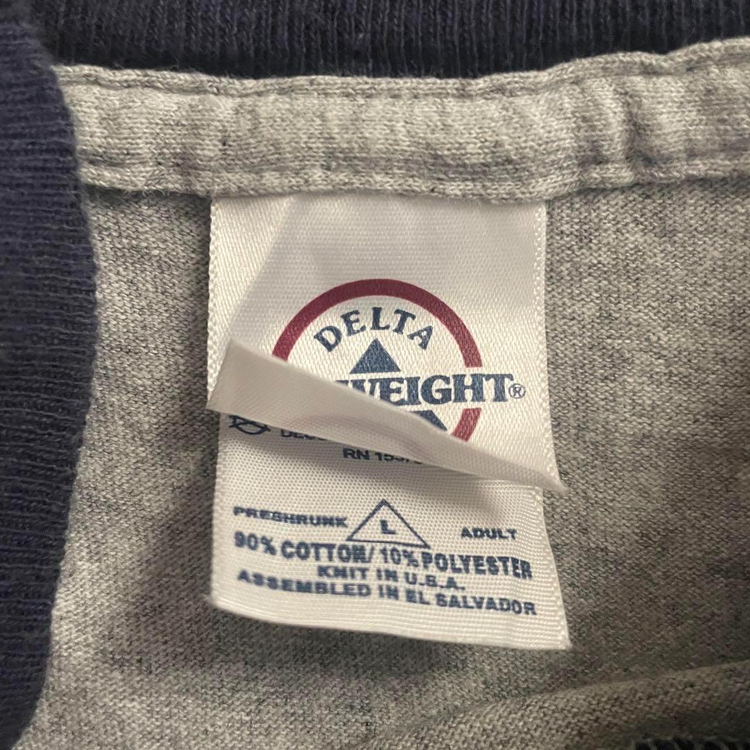 [古着]ビンテージ　半袖　リンガーTシャツ　刺繍デザイン　グレー　ネイビー　US
