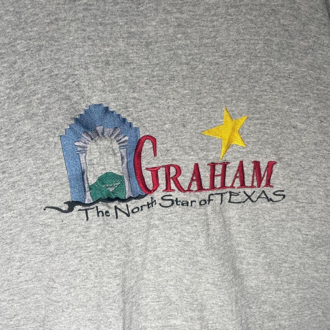[古着]ビンテージ　半袖　リンガーTシャツ　刺繍デザイン　グレー　ネイビー　US