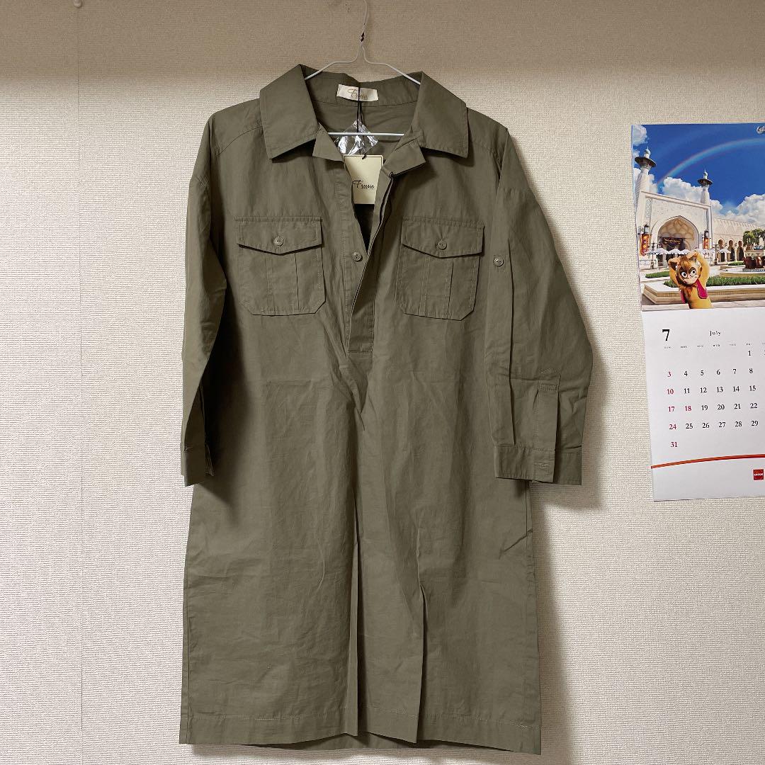 カーキ色シャツワンピース メルカリ