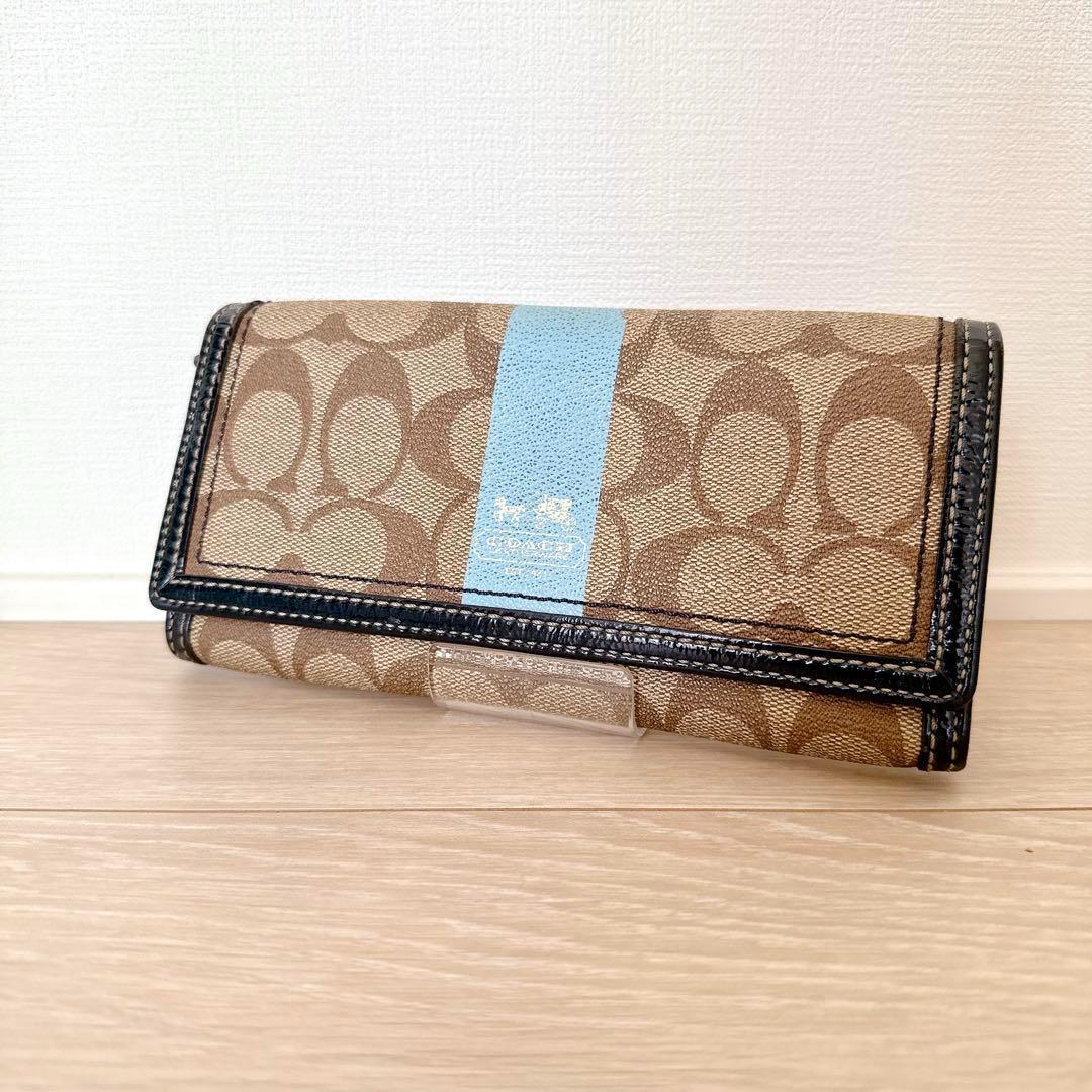 【新品】COACH 長財布 ベージュ/ブルー 新品】COACH 長財布 ベージュ/ブルー