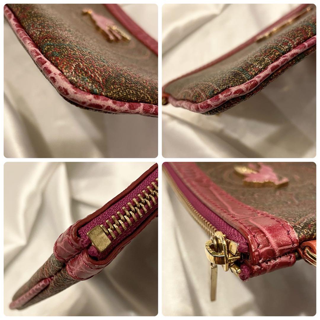 良品★ETRO エトロ ポーチ ペイズリー ペガサス クロコ型押し レッド系 良品☆ETRO エトロ ポーチ ペイズリー ペガサス クロコ型押し