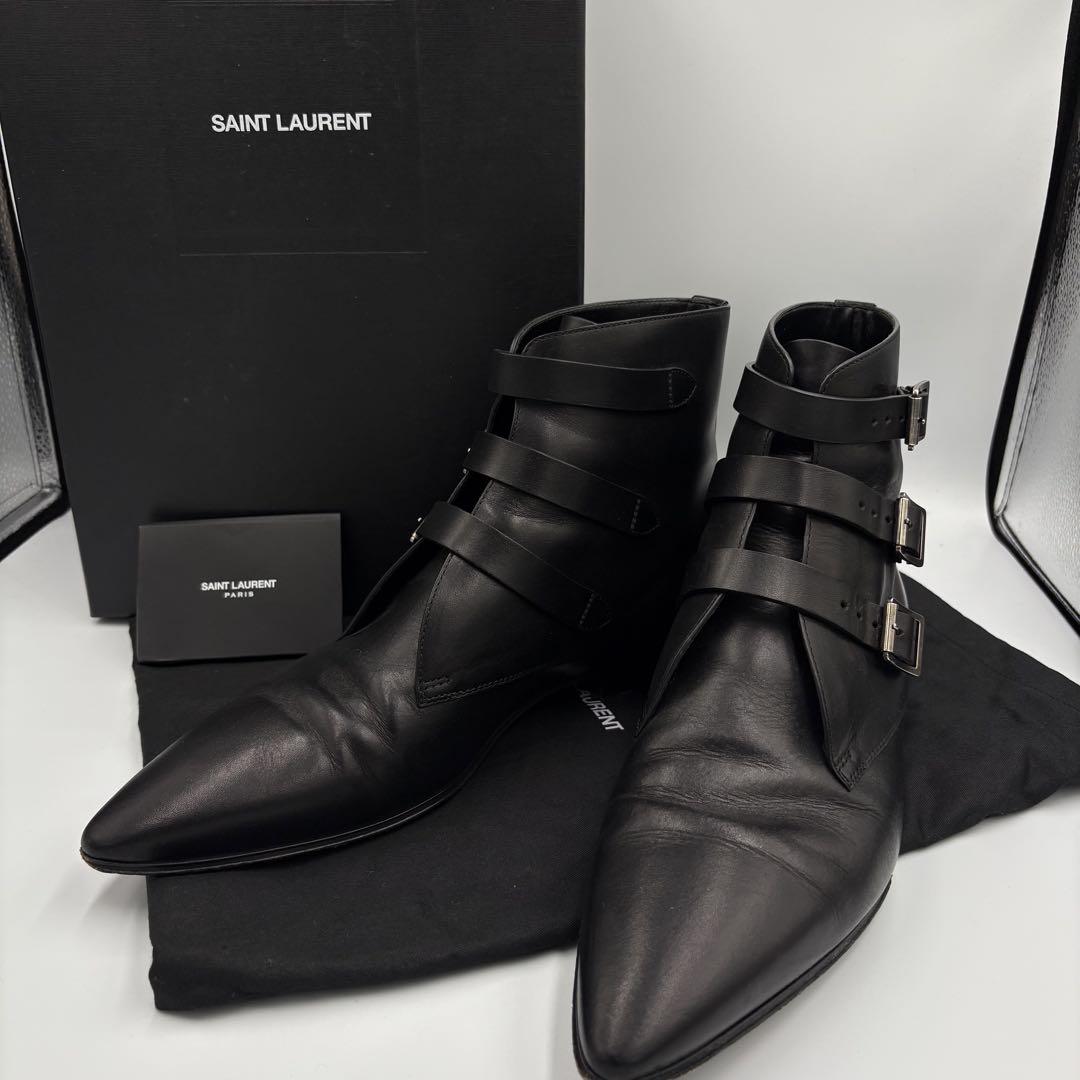 極美品☆ SAINT LAURENT サンローラン 三連ストラップ ヒールブーツ