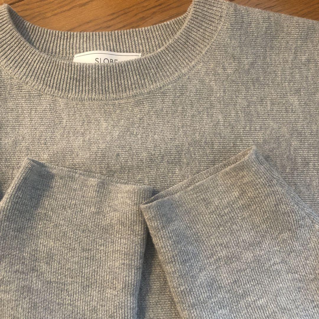SLOBE IENA グレー ニット コットンダブルフェイスニットプルオーバー