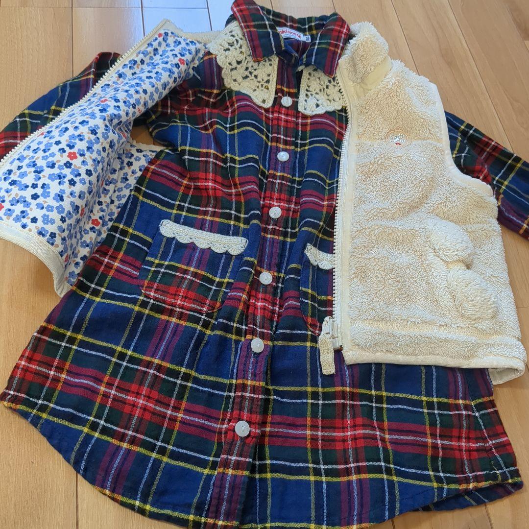 ミキハウス冬ワンピース100＆冬ベスト90セット　ミキハウスクリスマス