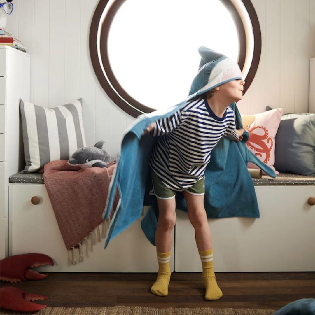 【新品未使用】IKEA フード付きバスタオル サメ 2枚セット◎バラ売り可能