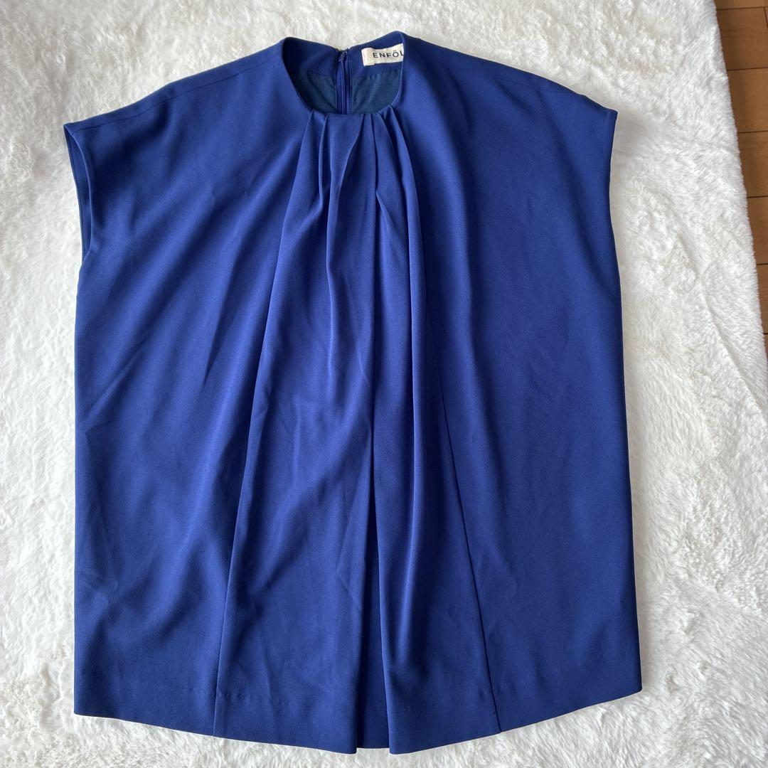 ENFOLD エンフォルド タック入りブラウス ブルー　38サイズ M