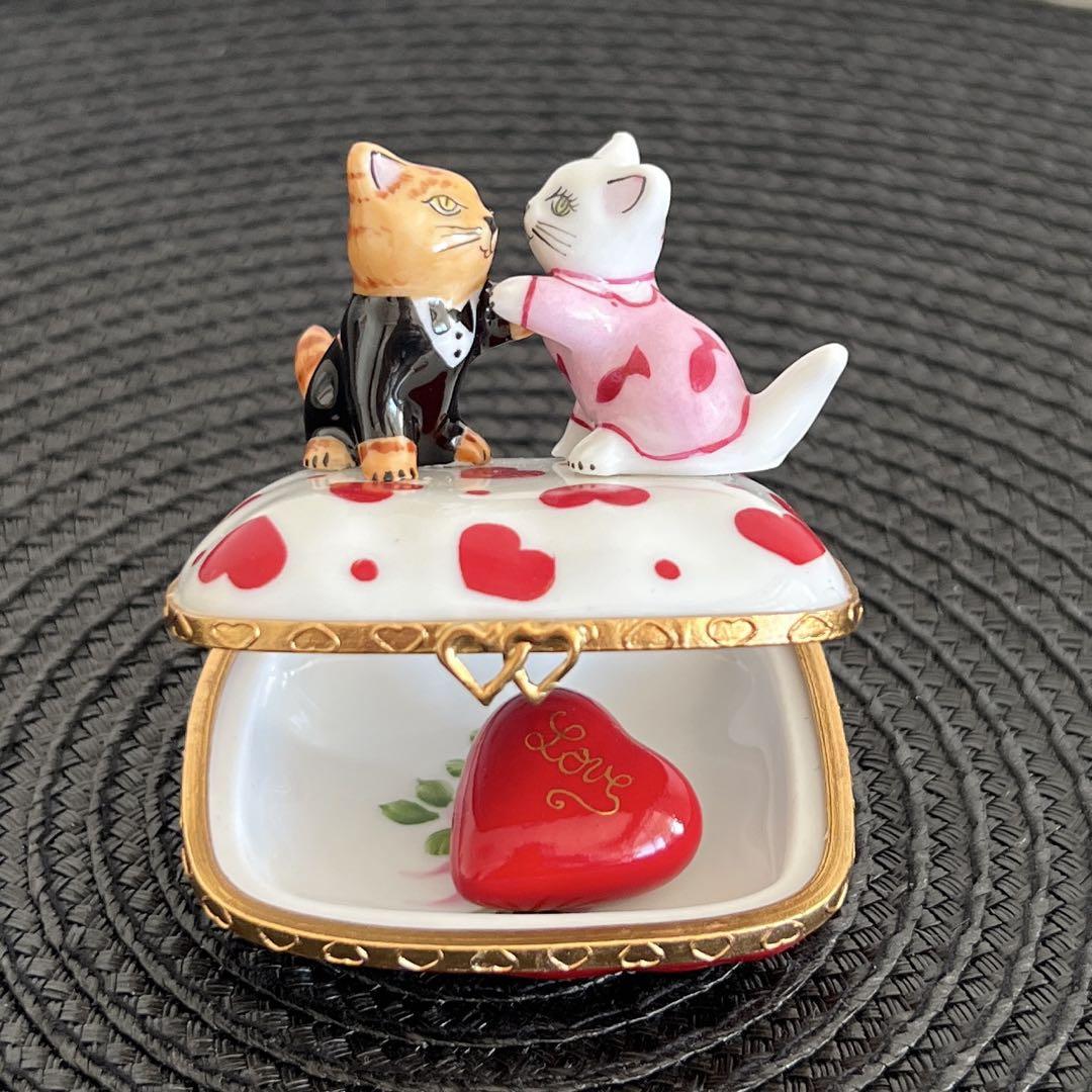 リモージュボックス 猫　ハート　小箱 ピルケース