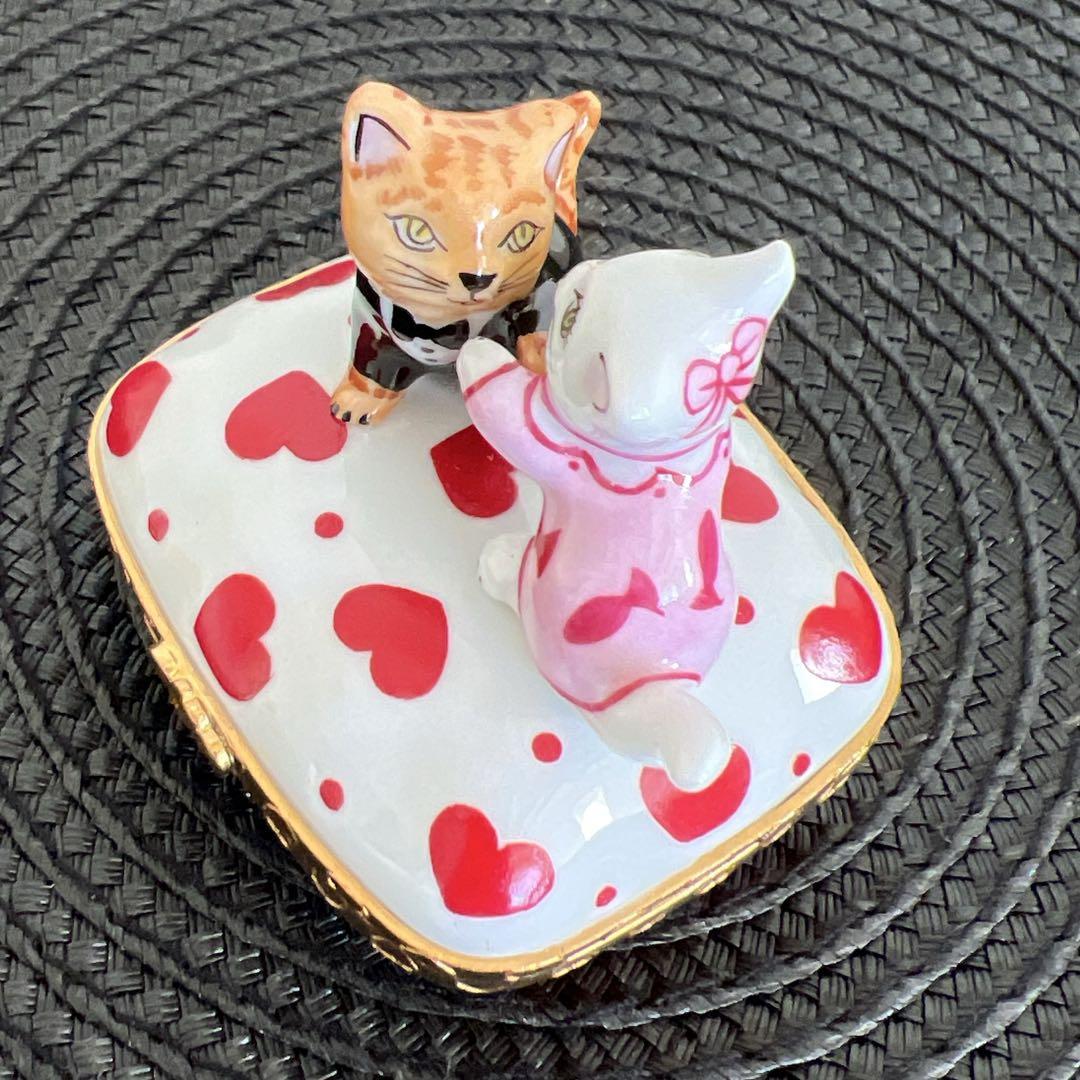 リモージュボックス 猫　ハート　小箱 ピルケース