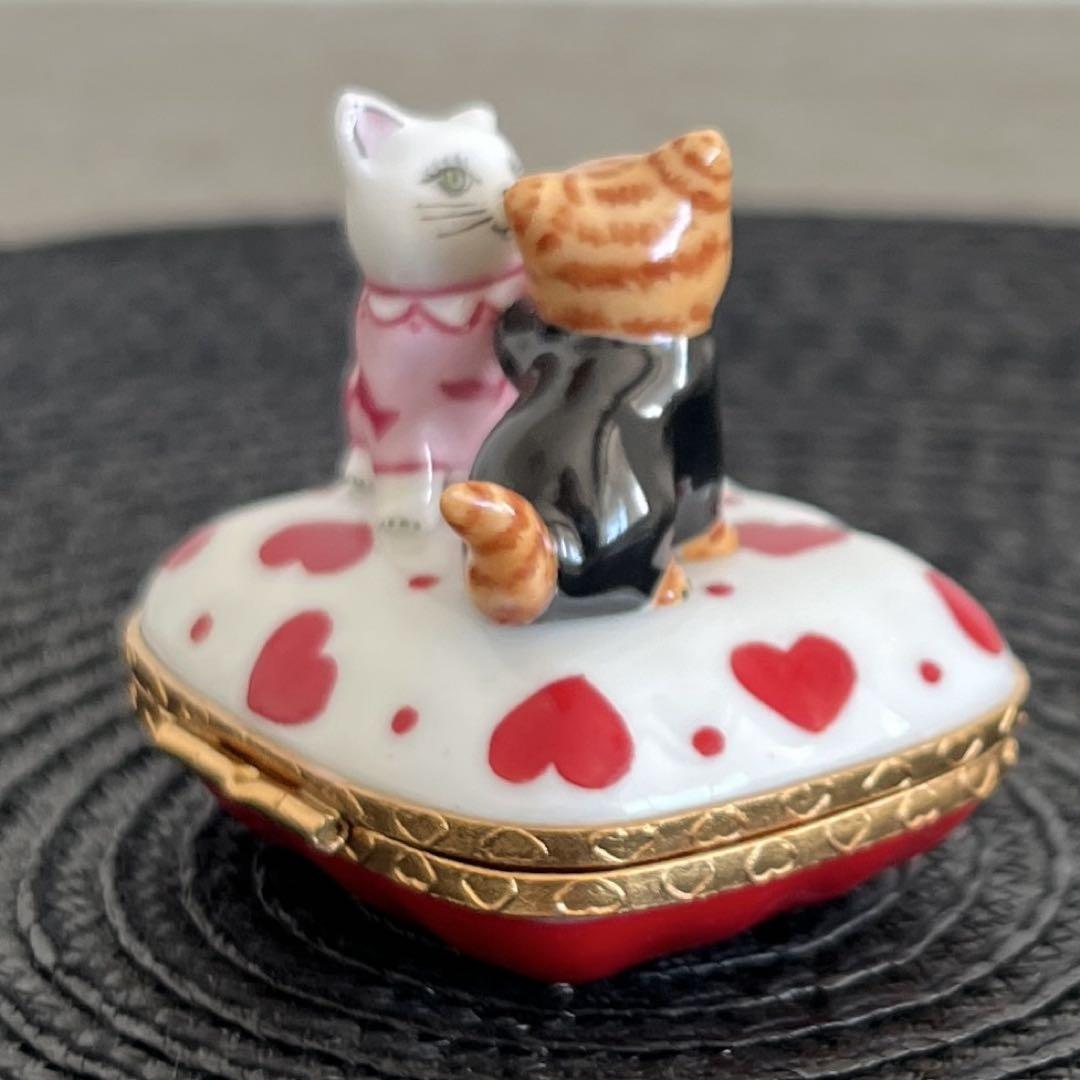 リモージュボックス 猫　ハート　小箱 ピルケース