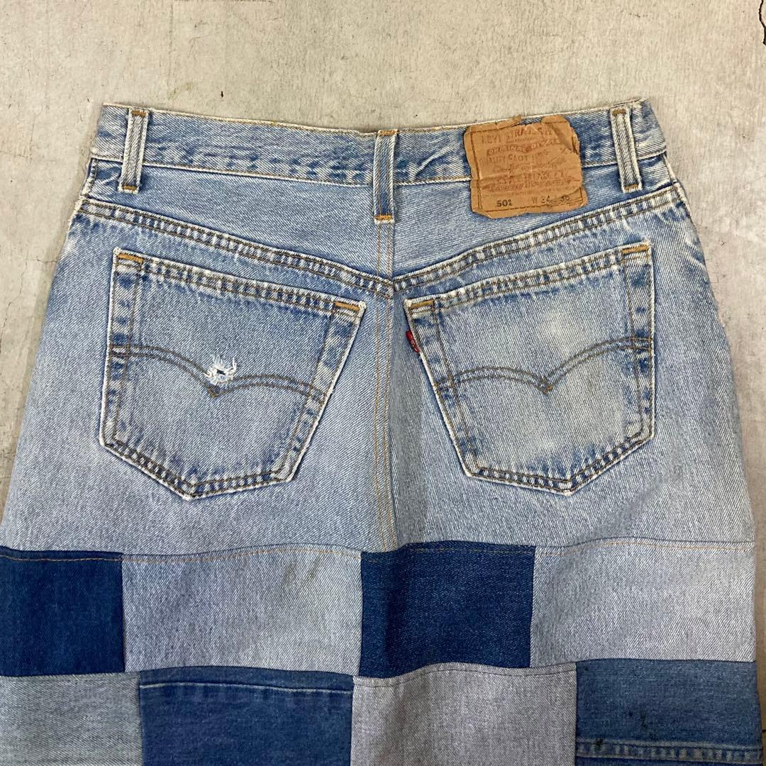ビンテージ リーバイス501リメイクパッチワークスカート W34 ビンテージ リーバイス501リメイクパッチワークスカート W34