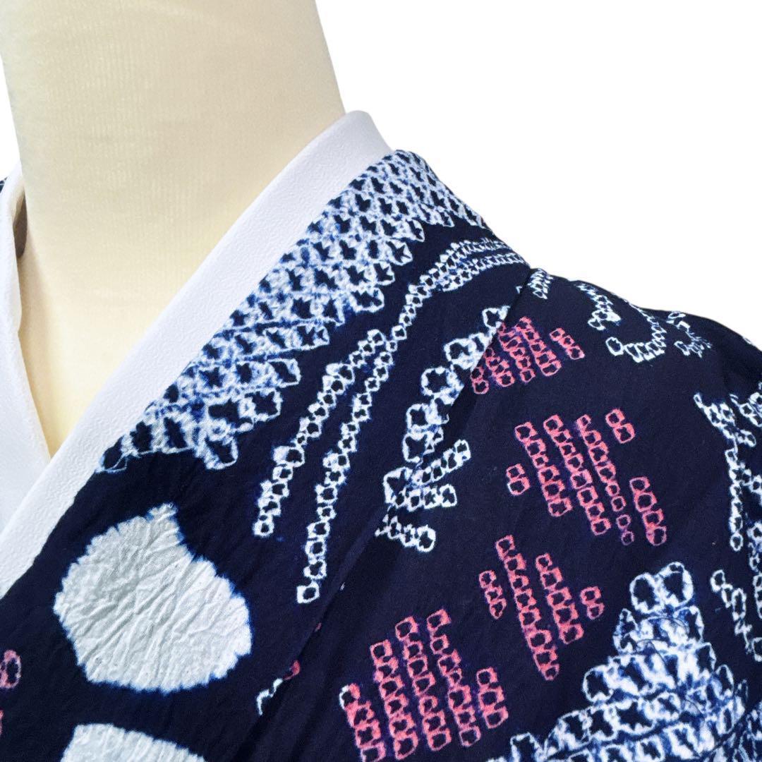 専用✺美品 有松鳴海絞り 居敷当付き 高級浴衣 綿 着物 A2144 long＊night garden＊有松鳴海絞り浴衣 ブラック 黒 花 A741