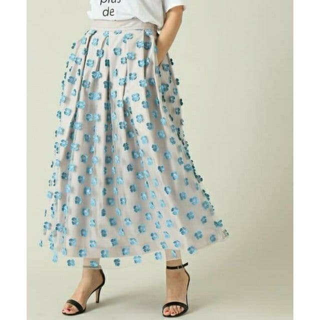 IENA LA BOUCLE フラワーチュールスカート 花 グレー 青 36S IENA La Boucle