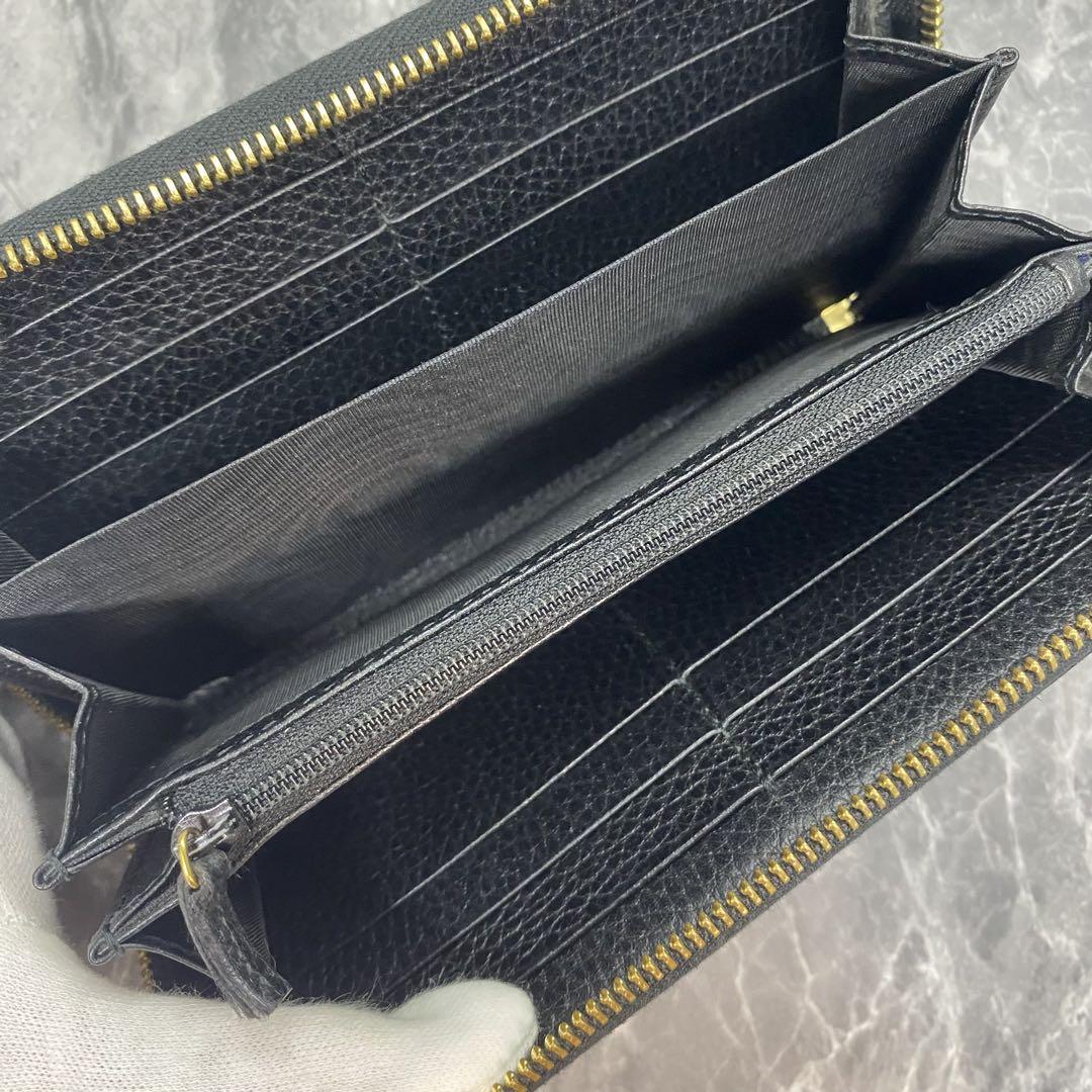 極美品✨グッチ　長財布　ラウンドファスナー　レザー　GGマーモント　シボ革　黒