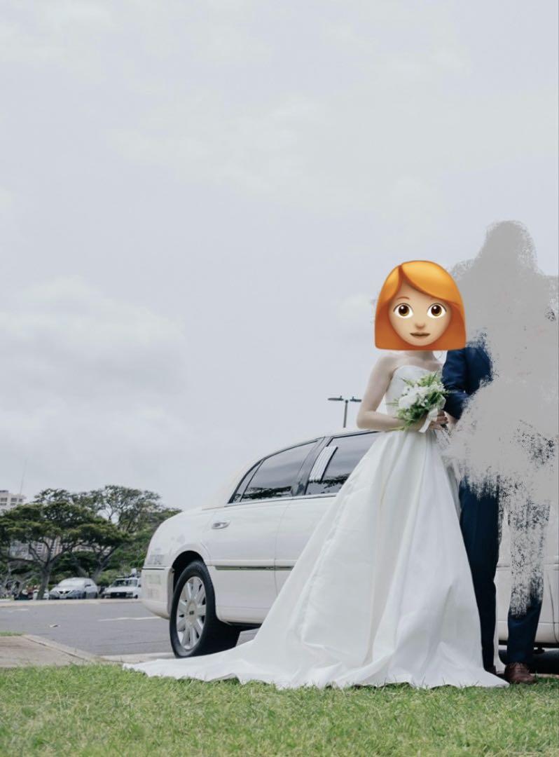 YNSweddingホワイトサテンAラインウェディングドレス(パニエ付)