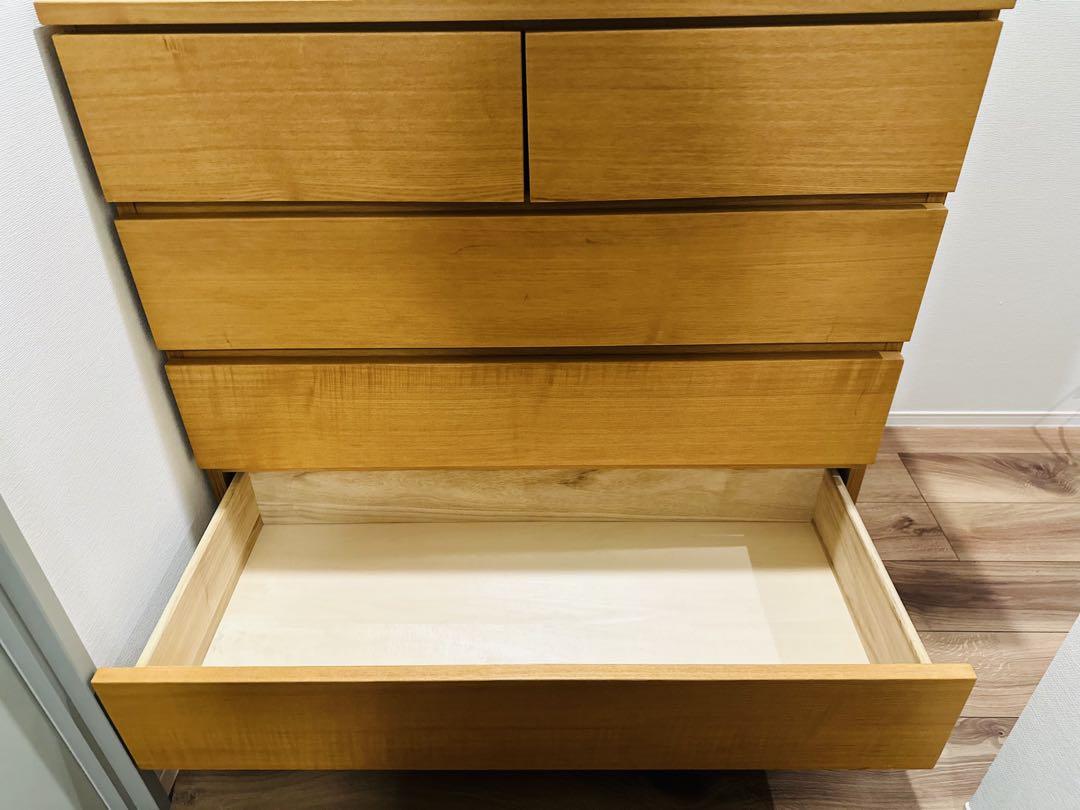 無印良品 天然木 無垢 5段チェスト キャビネット 引き出し 収納 タモ オーク