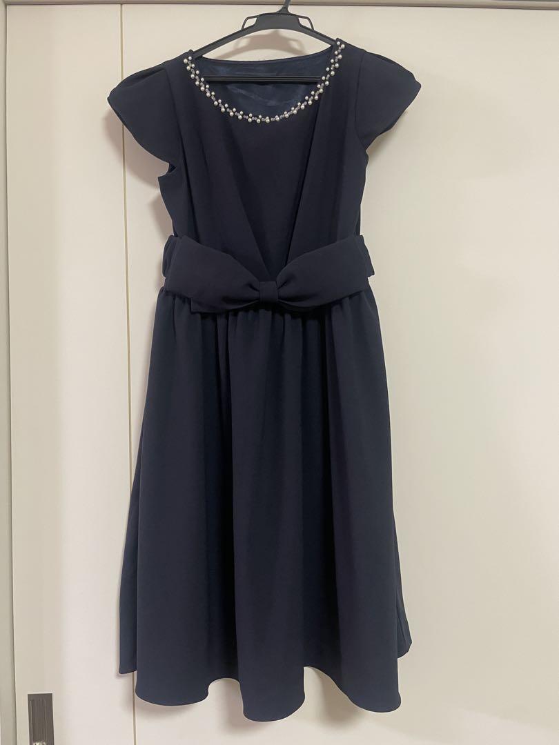 【美品】ネイビー ノースリーブ ワンピース 膝丈