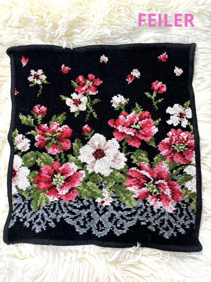 フェイラーハンカチ花柄黒25.5cm