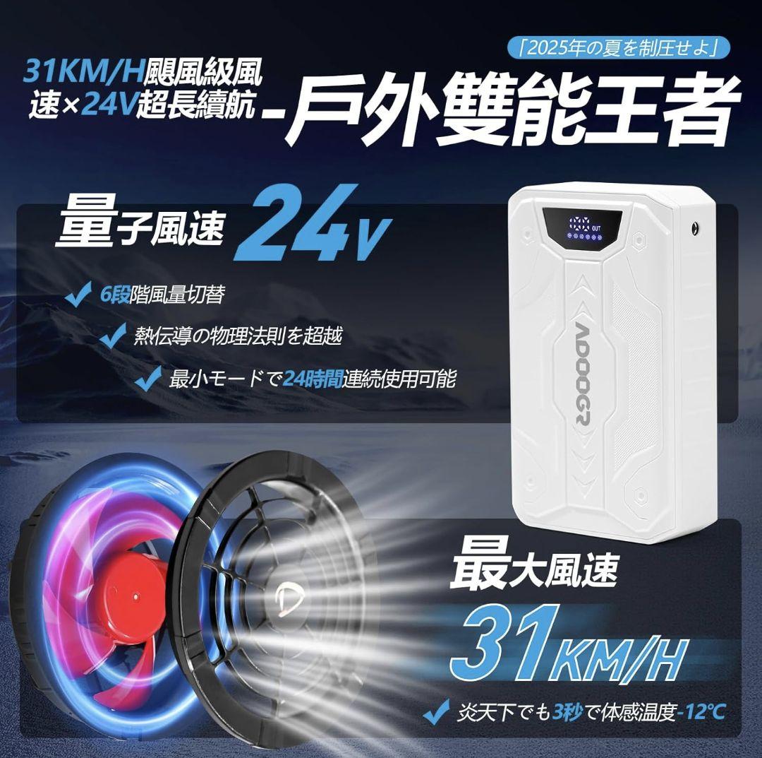 ファンバッテリーセット 空調作業服用 強暴風 24V 大容量 20000mAh