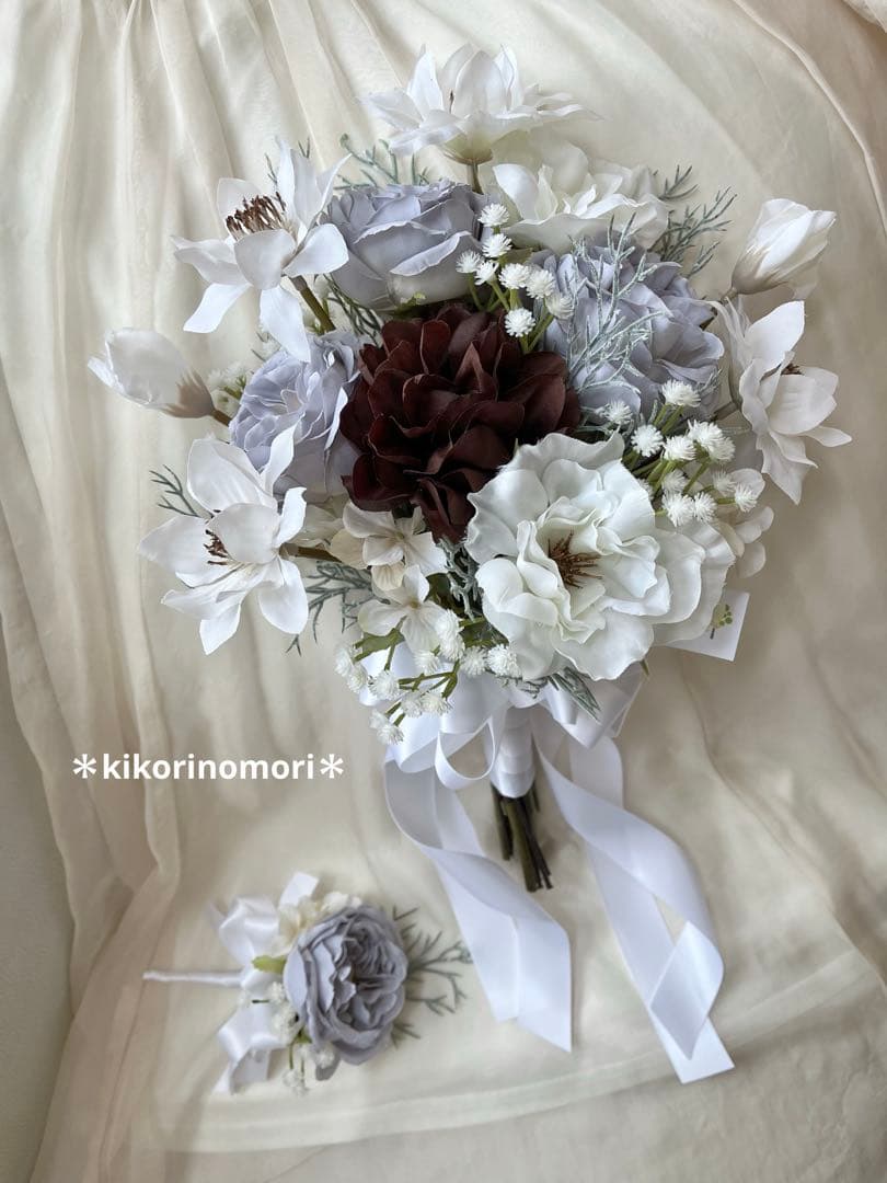 ウェディングブーケとブートニアのセット♡ブルーローズ♡前撮り♡挙式