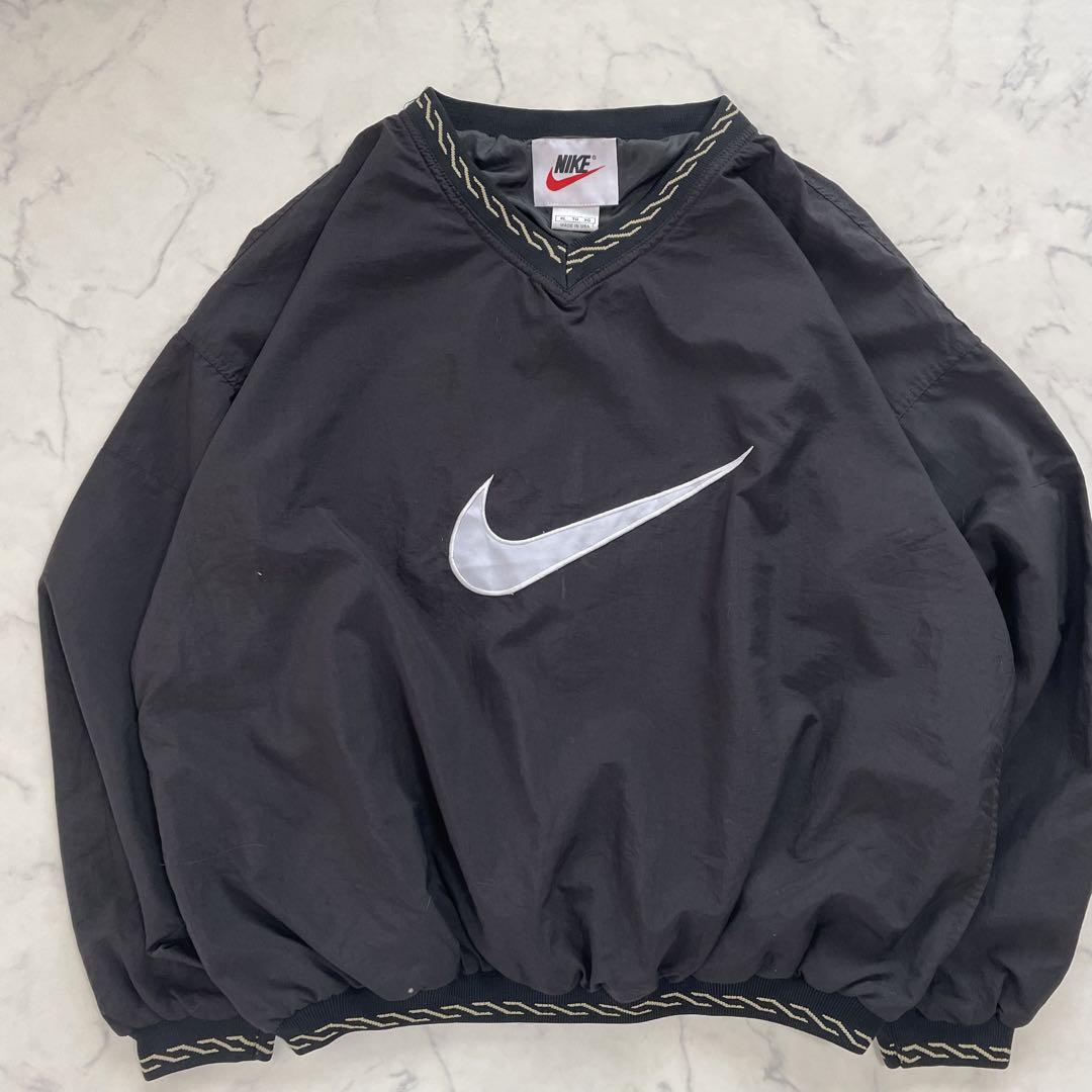 希少】NIKE 90s ナイロン プルオーバー 銀タグ ビックロゴ ブラック - メルカリ