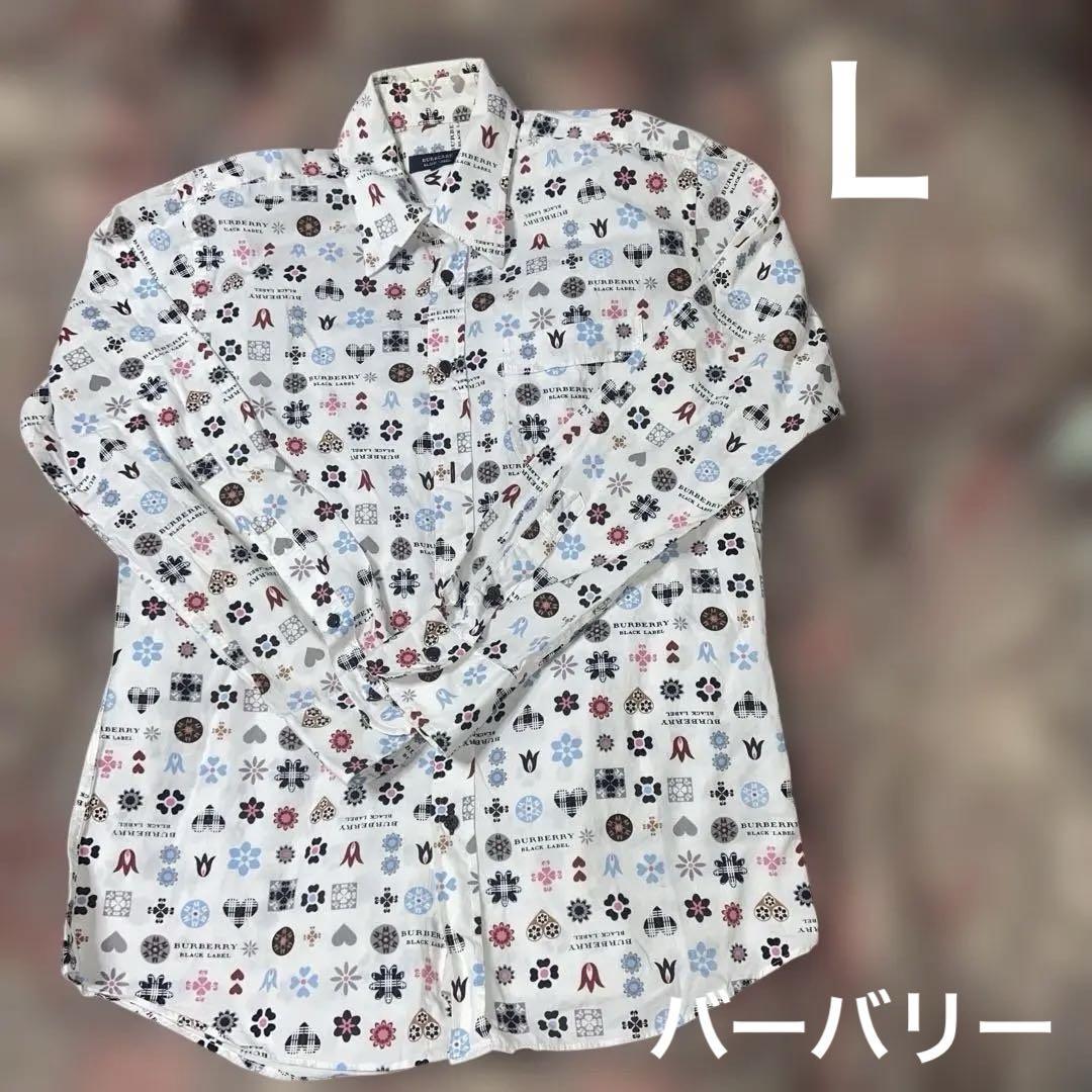 R*様 バーバリーブラックレーベル)メンズカジュアルシャツＬサイズ白花柄