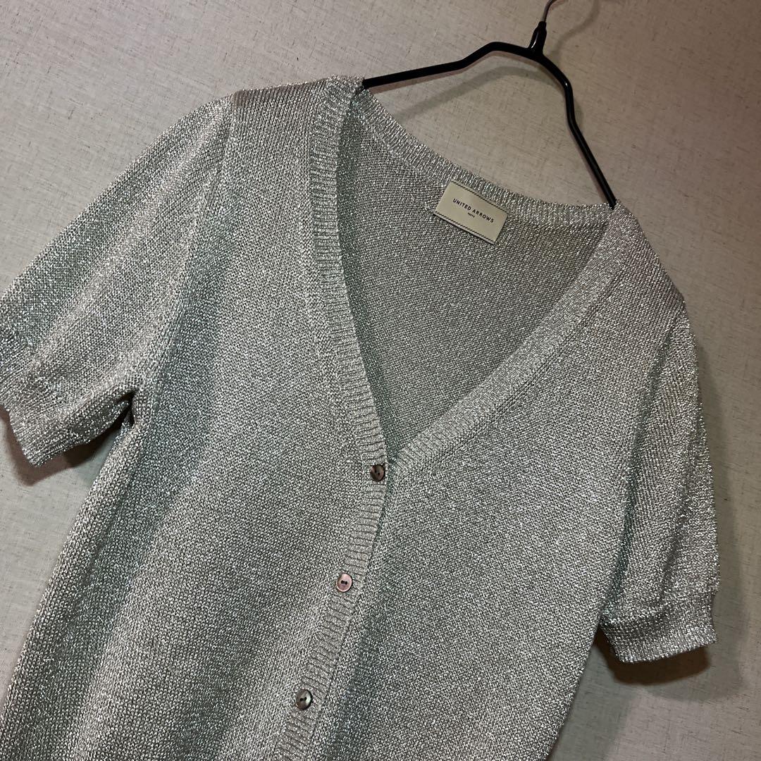 UNITED ARROWS シルバーラメ　ショート丈　半袖　カーディガン
