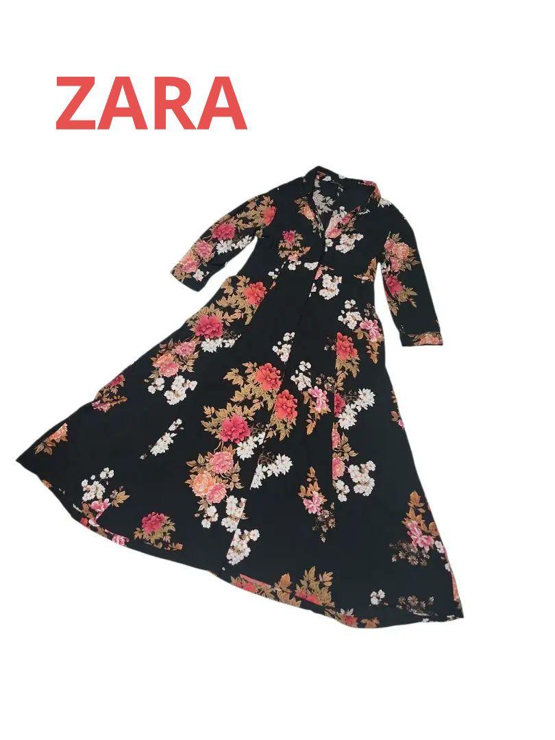 ZARA 花柄ロングシャツワンピース ガウン 春服 派手 個性的 大きいサイズ