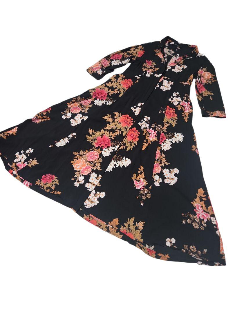 ZARA 花柄ロングシャツワンピース ガウン 春服 派手 個性的 大きいサイズ