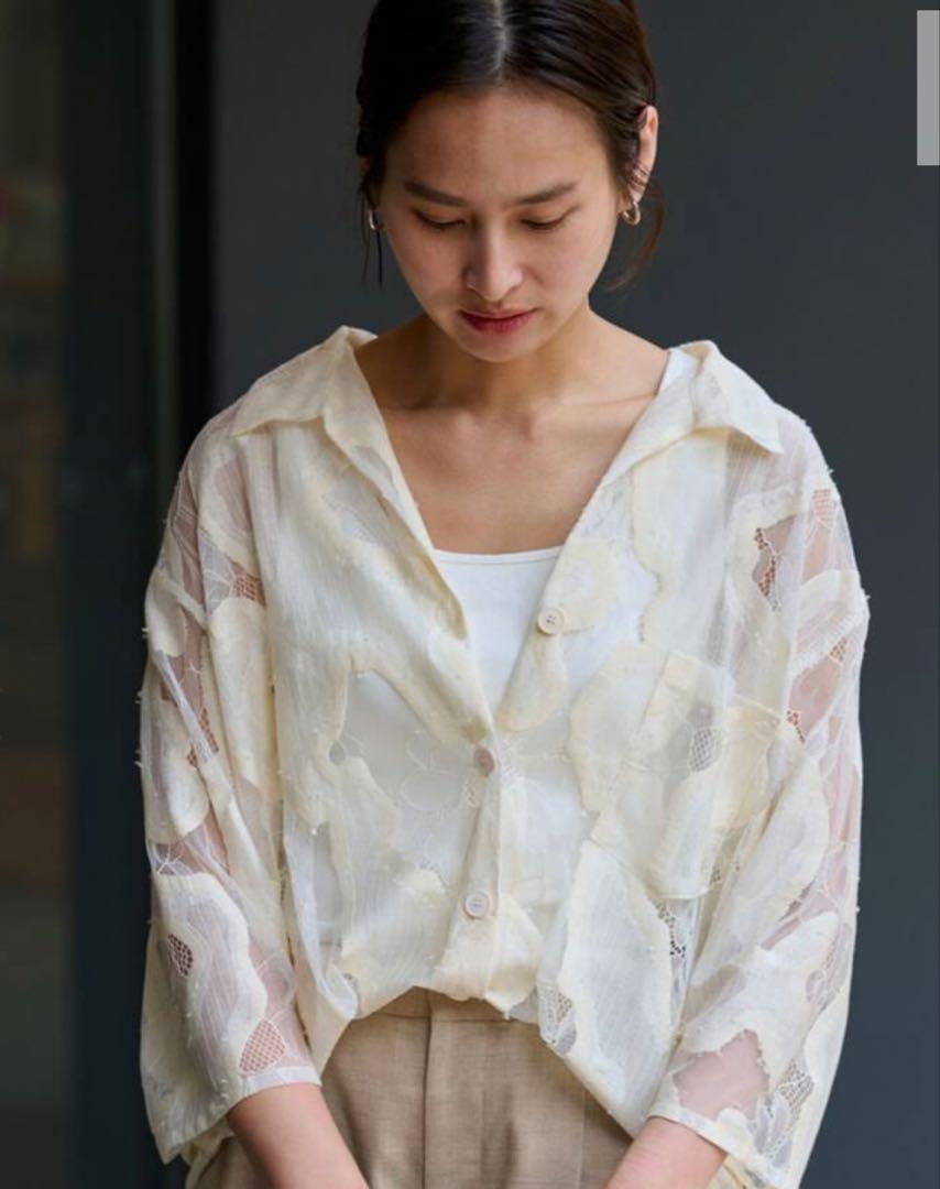 ★FRAMeWORK★ESTHE OVERSIZED SHEER LACEシャツ