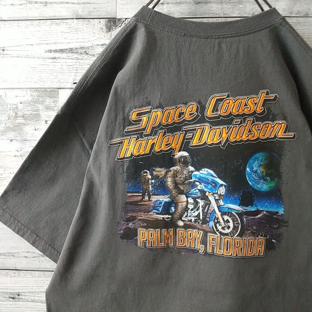 ハーレーダビッドソン 両面プリント スカル 月 宇宙飛行士 Tシャツ XL～3L