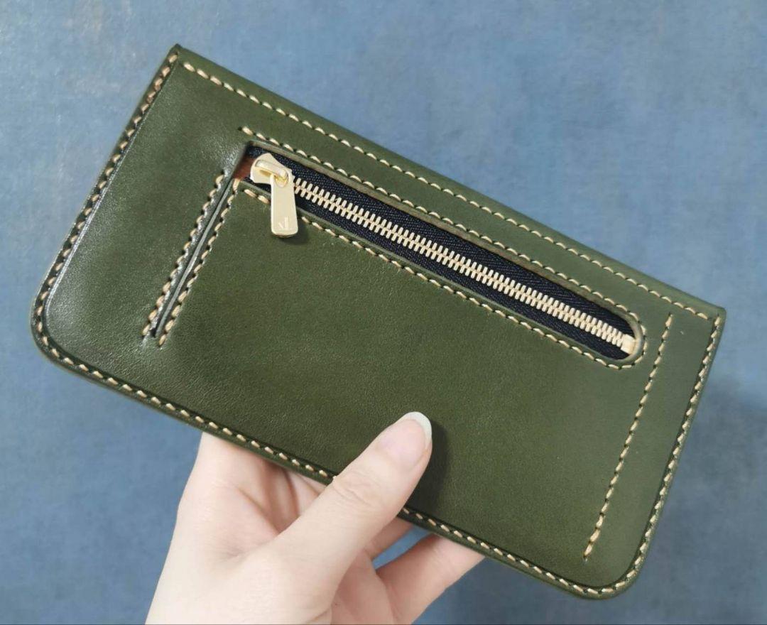 栃木レザー長財布 ヌメ革ウォレット コンパクト財布 ハンドメイド手縫