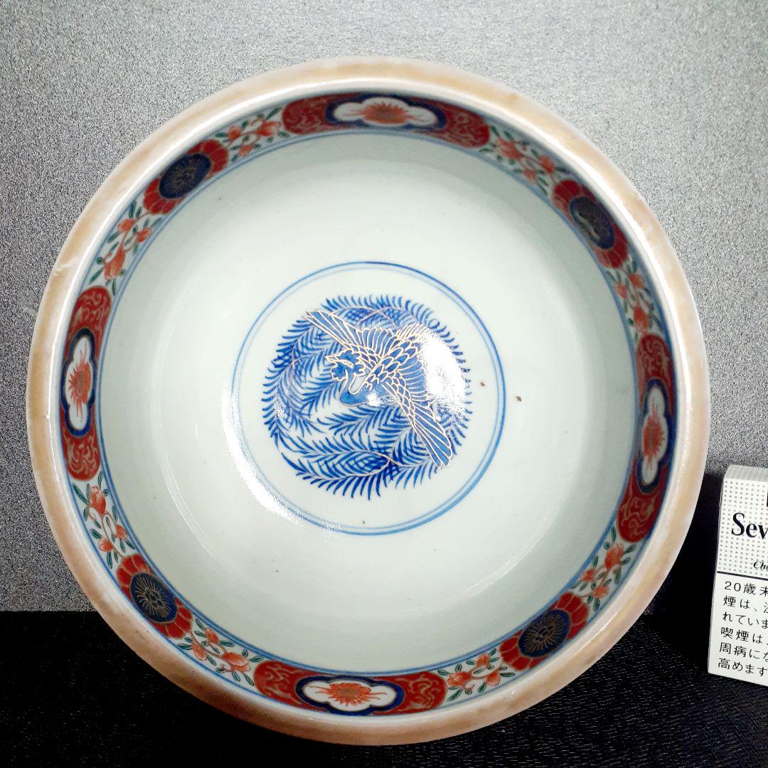 江戸時代末期～明治時代 古伊万里 錦手 金彩色絵 龍に鳳凰図 径