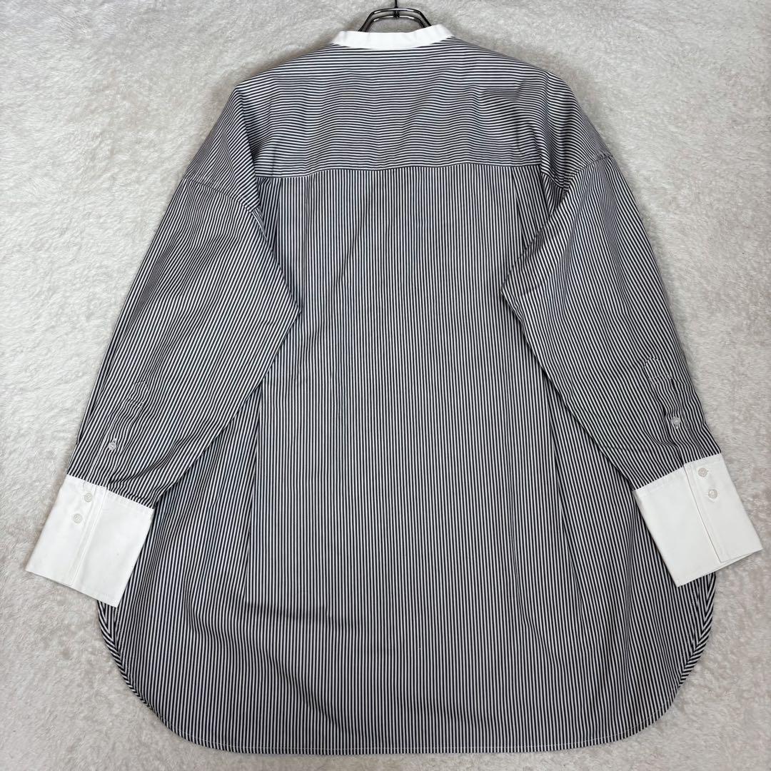 【23年タグ付新品】Mira Owen バンドカラーオーバーシャツストライプ 黒
