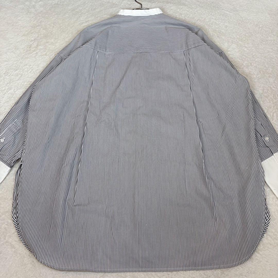 【23年タグ付新品】Mira Owen バンドカラーオーバーシャツストライプ 黒