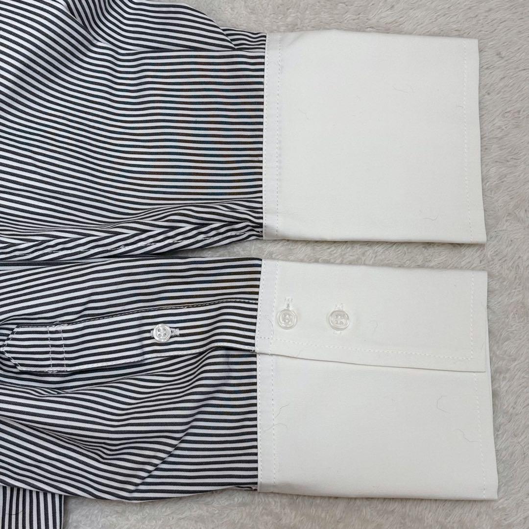 【23年タグ付新品】Mira Owen バンドカラーオーバーシャツストライプ 黒