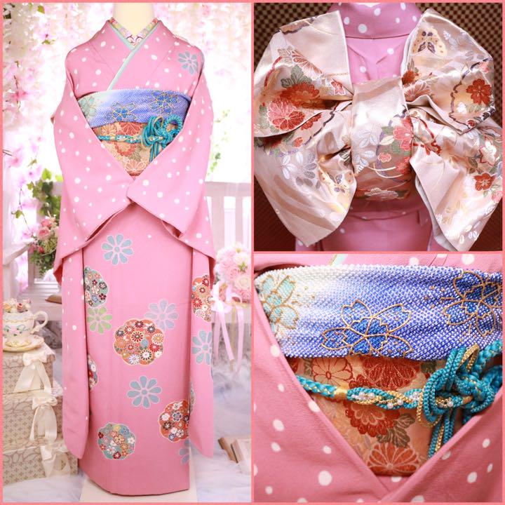 ピエールカルダン✨可愛いピンク✨振袖 袋帯 帯揚げ 帯締めの4点セット