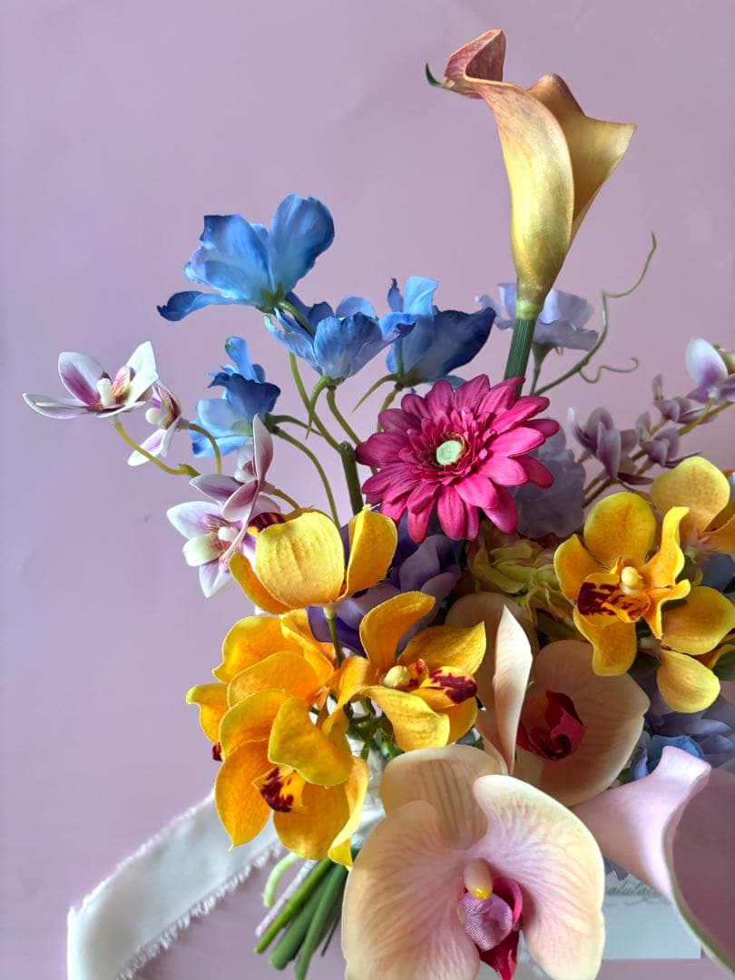 ウェディングブーケ カラフル 胡蝶蘭 カラーリリー アーティフィシャルフラワー ウェディングブーケ カラフル 胡蝶蘭 カラーリリー アーティフィシャルフラワー