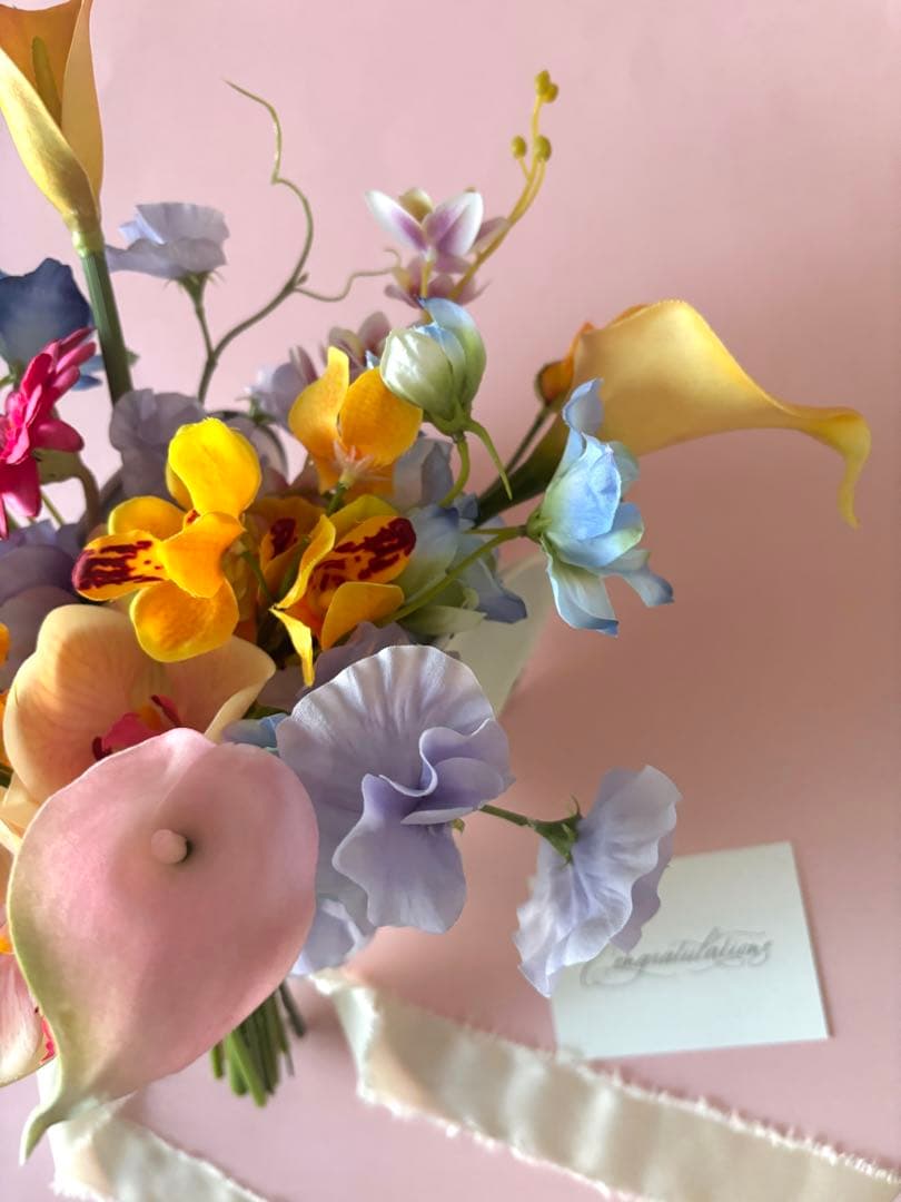 ウェディングブーケ カラフル 胡蝶蘭 カラーリリー アーティフィシャルフラワー ウェディングブーケ カラフル 胡蝶蘭 カラーリリー アーティフィシャルフラワー