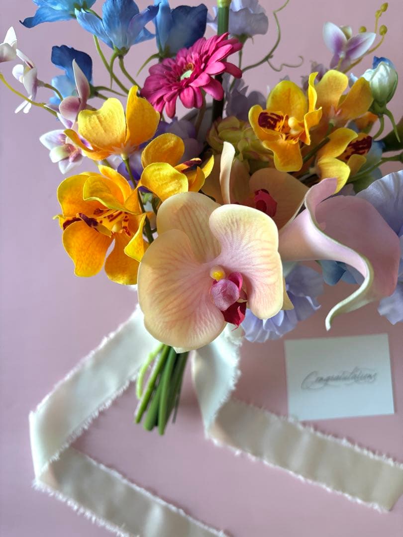 ウェディングブーケ カラフル 胡蝶蘭 カラーリリー アーティフィシャルフラワー ウェディングブーケ カラフル 胡蝶蘭 カラーリリー アーティフィシャルフラワー