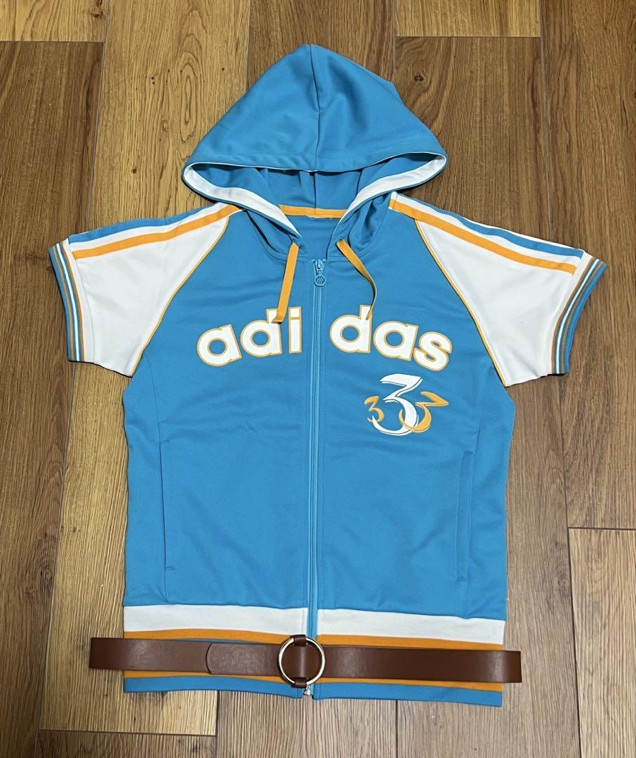 y2k adidas ベロア生地短丈トップス　平成ギャル00s ネイビーブルー Y2K 平成 ギャル アディダス 半袖 ジップアップ パーカー 3本線