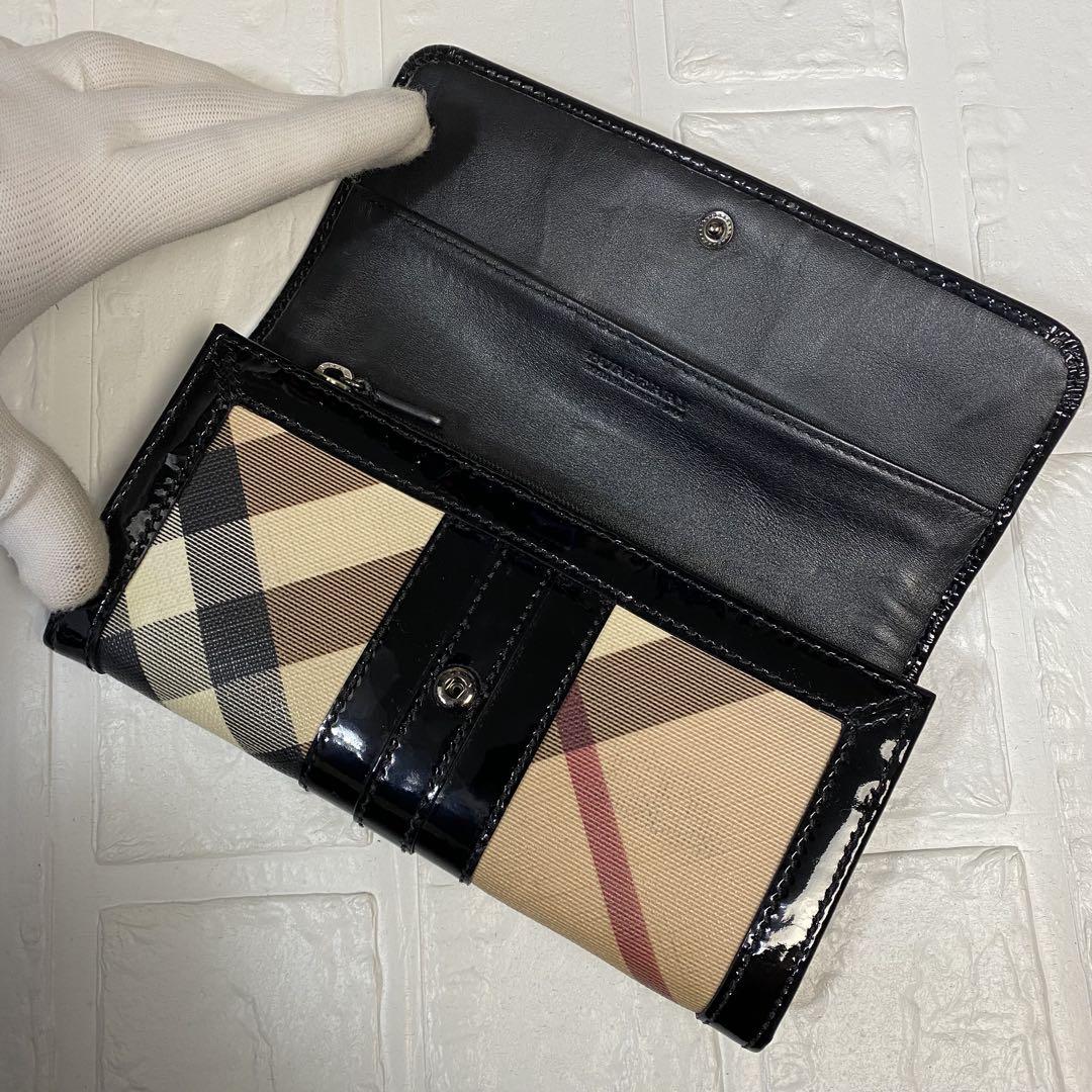 BURBERRY バーバリー 長財布　 ノバチェック　 エナメル PVC